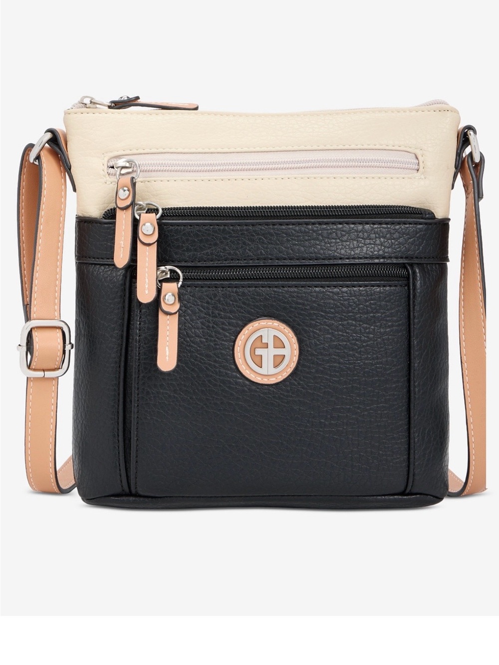 NEW Giani Bernini Faux Leather Two-Tone Black Cream Colorblock Crossbody Bag